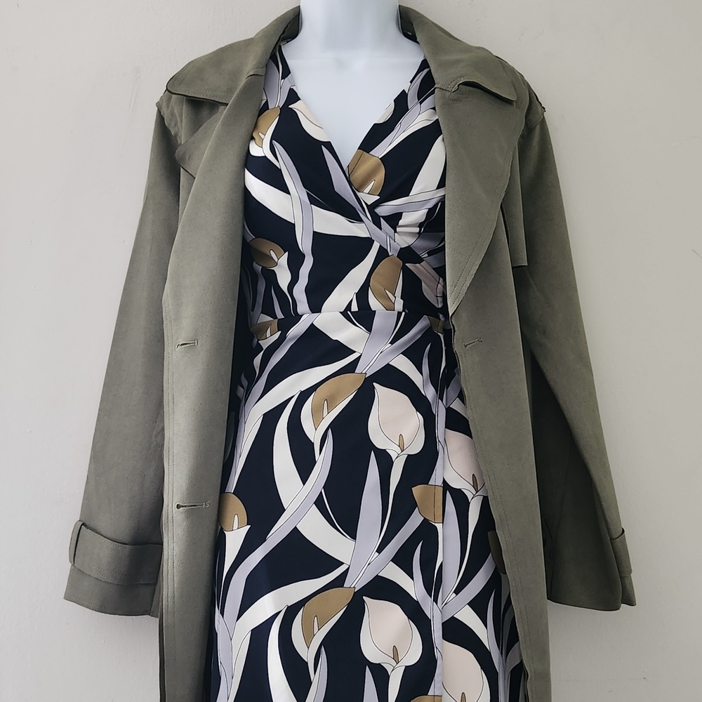 Culture Couture Faux Suede Double-Breasted Trench Coat Size:S Color: Olive Green